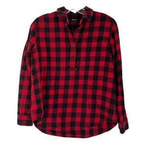Madewell Buffalo Check Red Black Long Sleeve Flannel Popover Shirt Small S